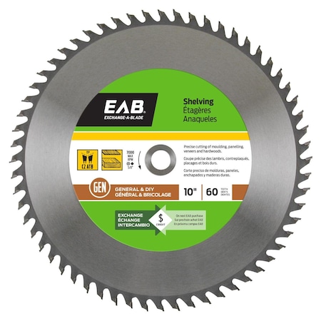 Inserciones 10 in. x 60 Teeth Finishing Shelving Saw Blade - Recyclable Exchangeable IN3355428